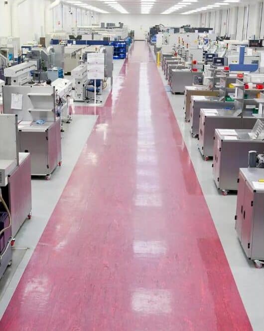 A modern production floor representing the partner factories IPS works with today