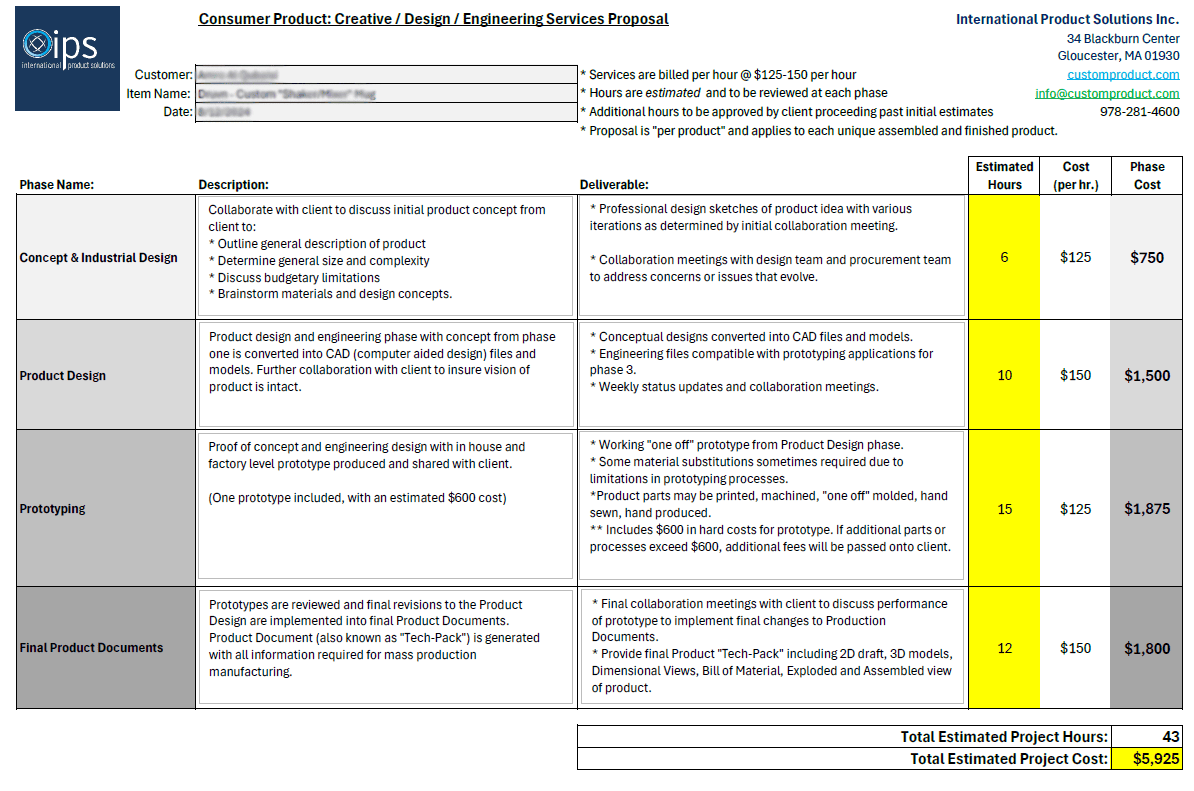 example of quoting sheet